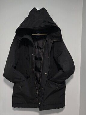 GAP Men's Primeloft Black Hooded Parka Puffer Coat Weatger Proof